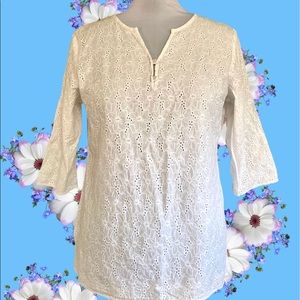 Cotton Yoga Top Embroidery Anglaise White Tunic